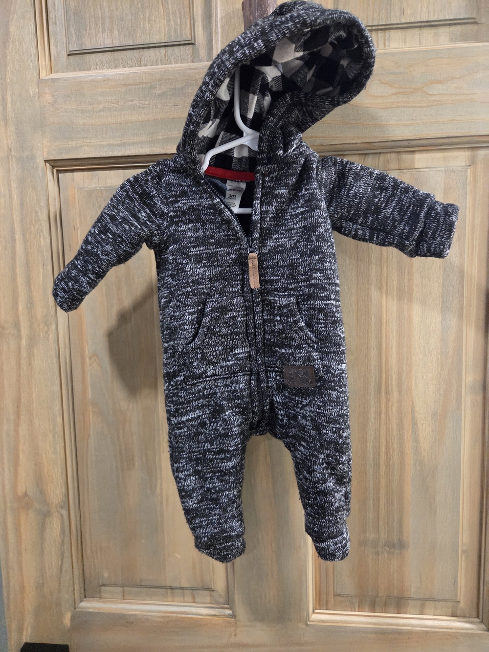 Carter's Black & White Marled Hooded One-Piece Bodysuit